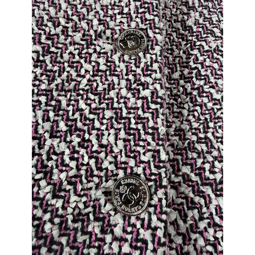 Vintage Chanel Coat Womens 38 Tweed Chain Hem Logo Buttons France 90s Authentic - Picture 9 of 16